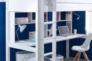 Nordic white full length desk with bookcase